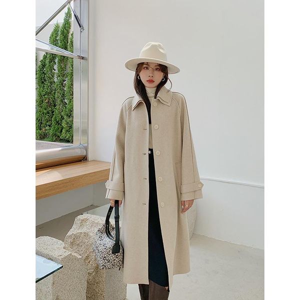 women's wool & blends rvlara 2021 autumn and winter coat long loose thin temperament high-end, Black
women's wool & blends rvlara 2021 autumn and winter coat long loose thin temperament high-end, Black