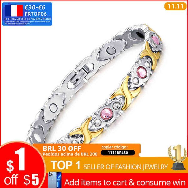 vnox pink crystal stone health bracelets for women bio energy femme gifts, Golden;silver
vnox pink crystal stone health bracelets for women bio energy femme gifts, Golden;silver