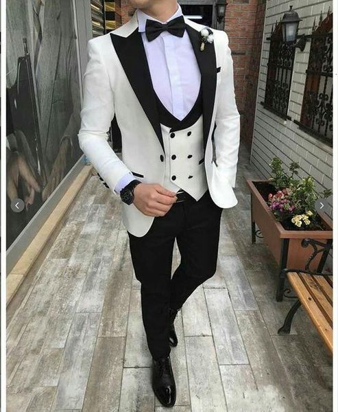 men's suits & blazers modern white groom tuxedos mens wedding black peaked lapel man blazer 3piece slim fit male jacket trousers double, White;black
men's suits & blazers modern white groom tuxedos mens wedding black peaked lapel man blazer 3piece slim fit male jacket trousers double, White;black