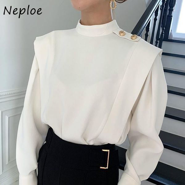 women's blouses & shirts neploe solid color fake two piece long sleeve shirt half-high collar chic button femme blusas elegant loose wo, White
women's blouses & shirts neploe solid color fake two piece long sleeve shirt half-high collar chic button femme blusas elegant loose wo, White