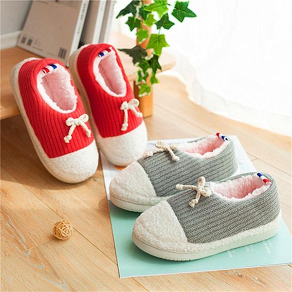 home slippers woman knitting winter warm plush women indoor shoes, Black