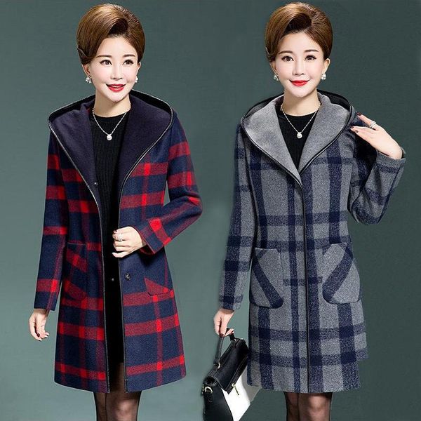 women's wool & blends plus size clothing woolen coat autumn and winter ladies loose hooded windbreaker long plaid jacket feminino casac, Black
women's wool & blends plus size clothing woolen coat autumn and winter ladies loose hooded windbreaker long plaid jacket feminino casac, Black