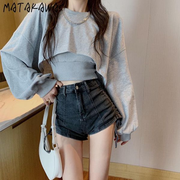 women's hoodies & sweatshirts matakawa autumn korean fashion o neck long sleeve high street short pullovers solid loose all-match sweat, Black
women's hoodies & sweatshirts matakawa autumn korean fashion o neck long sleeve high street short pullovers solid loose all-match sweat, Black