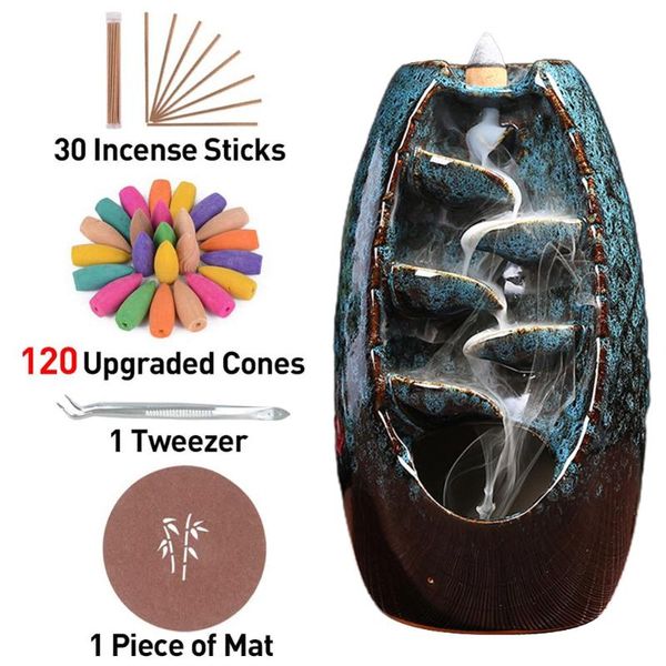backflow incense burner waterfall holder with 120 cones + 30 sticks 1 mat tweezer garden decorations
backflow incense burner waterfall holder with 120 cones + 30 sticks 1 mat tweezer garden decorations