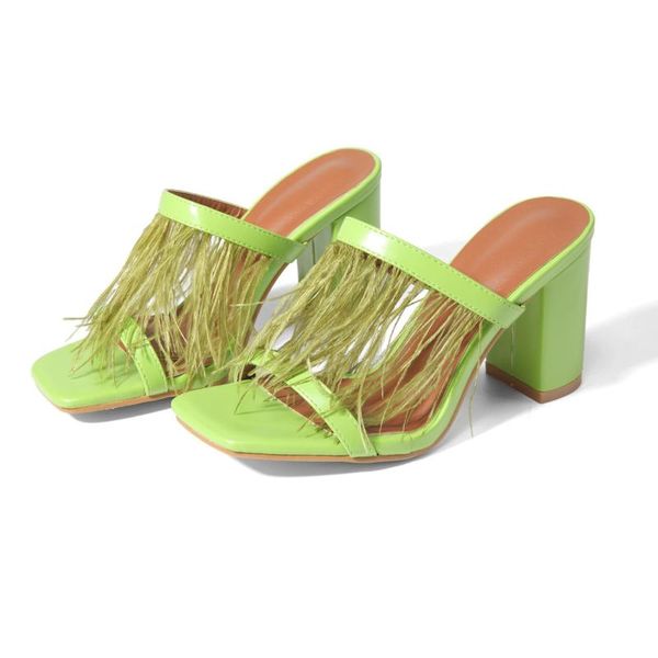 style string bead fringe girl's summer slippers square toe low cat heels woman mules runway one strap, Black
style string bead fringe girl's summer slippers square toe low cat heels woman mules runway one strap, Black