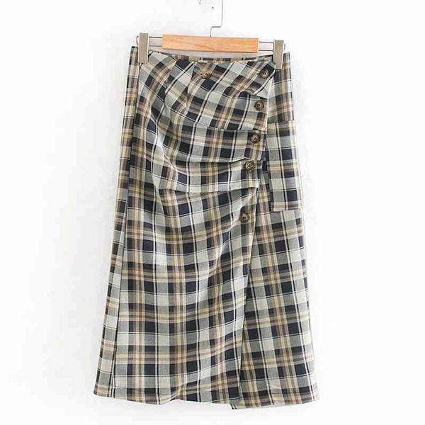 women's retro lattice british style high waist slit chic buttons pleated mid-length fashion skirt spring 210521, Black
women's retro lattice british style high waist slit chic buttons pleated mid-length fashion skirt spring 210521, Black