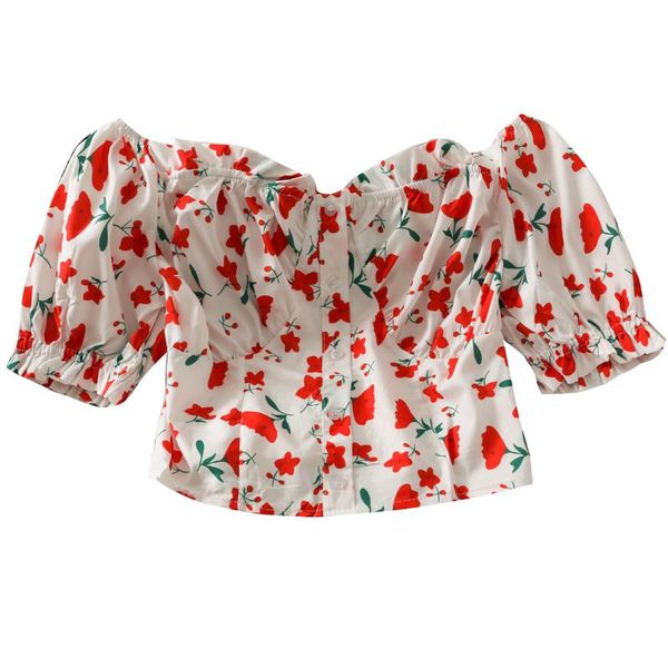 women's blouses & shirts summer single-breasted printed short-sleeve slash neck puff sleeve short section slim shirt, White
women's blouses & shirts summer single-breasted printed short-sleeve slash neck puff sleeve short section slim shirt, White