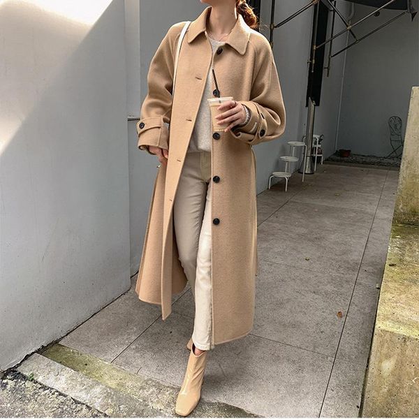 women's wool & blends winter coat solid color korean loose double-sided cashmere hand-stitched long lapel high-quality fashion jacket, Black
women's wool & blends winter coat solid color korean loose double-sided cashmere hand-stitched long lapel high-quality fashion jacket, Black