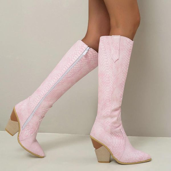 boots elegant pink serpentine pu leather women hoof heels pointed toe zipper knee for wide calf 43, Black
boots elegant pink serpentine pu leather women hoof heels pointed toe zipper knee for wide calf 43, Black