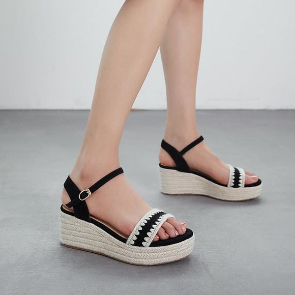 dress shoes ladies bohemian woman chaussure women wedge summer sandals pumps cross-tied high heels platform straw zapatos mujer, Black
dress shoes ladies bohemian woman chaussure women wedge summer sandals pumps cross-tied high heels platform straw zapatos mujer, Black