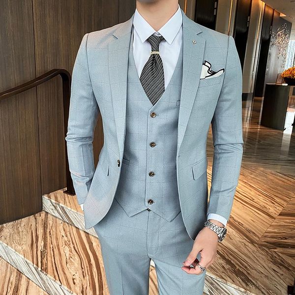 men's suits & blazers suit coat pants vest 3 pcs set / 2021 fashion men's casual boutique business wedding groom plaid dress jacket, White;black
men's suits & blazers suit coat pants vest 3 pcs set / 2021 fashion men's casual boutique business wedding groom plaid dress jacket, White;black