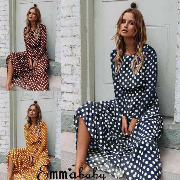 casual dresses vintage 2021 women long sleeve dot print maxi dress lady party holiday sundress high waist o-neck loose causal beach, Black;gray
casual dresses vintage 2021 women long sleeve dot print maxi dress lady party holiday sundress high waist o-neck loose causal beach, Black;gray
