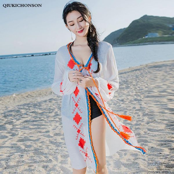 women's blouses & shirts bohemian ladies 2021 summer long chiffon cardigan women vintage ethnic embroidery lace-up blouse sleeve, White
women's blouses & shirts bohemian ladies 2021 summer long chiffon cardigan women vintage ethnic embroidery lace-up blouse sleeve, White