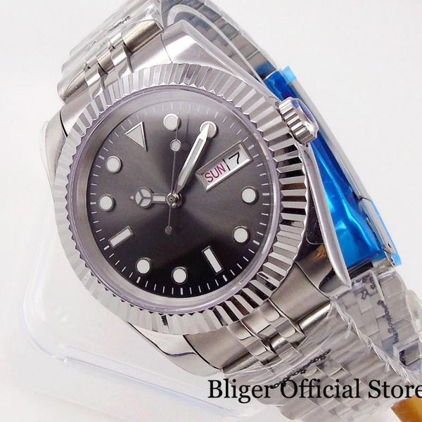 wristwatches grey 36mm/39mm nh36a fluted bezel selfwinding men wristwatch weekday date window glass back jubilee folding clasp, Slivery;brown
wristwatches grey 36mm/39mm nh36a fluted bezel selfwinding men wristwatch weekday date window glass back jubilee folding clasp, Slivery;brown