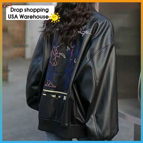 black leather jacket female student korean loose ladies spring and autumn coat women motorcycle 210927
black leather jacket female student korean loose ladies spring and autumn coat women motorcycle 210927