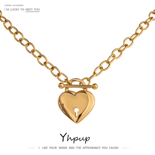 yhpup romantic heart lock pendant stainless steel necklace for women temperament metal texture 18 k plated choker necklace, Silver
yhpup romantic heart lock pendant stainless steel necklace for women temperament metal texture 18 k plated choker necklace, Silver
