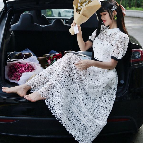 dresses high-end women birthday fashion runway polka dot hollow out white lace tunic long party dress vestido christmas, Black;gray
dresses high-end women birthday fashion runway polka dot hollow out white lace tunic long party dress vestido christmas, Black;gray