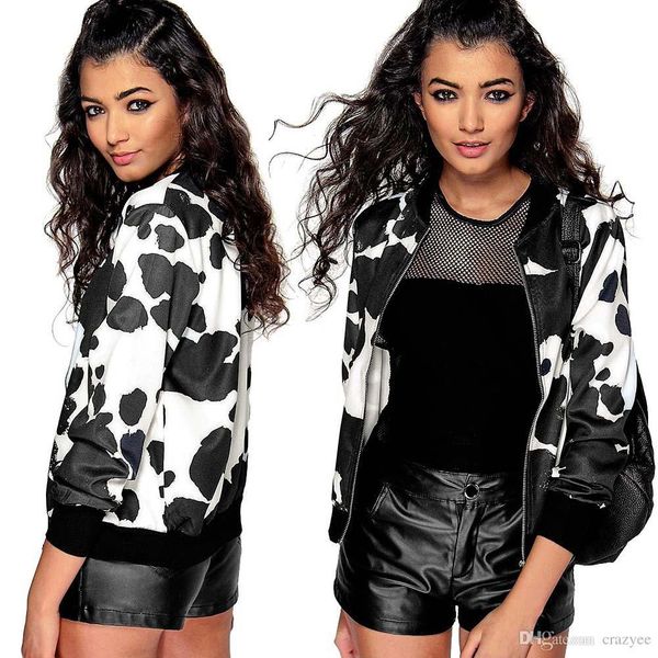 women's jackets fashion new jacket women bomber basic coat long sleeve spots printing female popular special outwear chaqueta, Black;brown