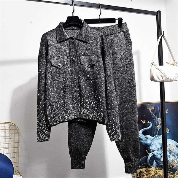 women's two piece pants fashion black knitted tracksuit women outfits bright silk cardigan pencil set female loose casual kni 3exy, White
women's two piece pants fashion black knitted tracksuit women outfits bright silk cardigan pencil set female loose casual kni 3exy, White