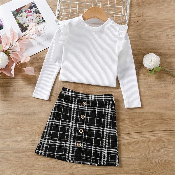 clothing sets blotona 2pcs infant casual outfits, girls ribbed sleeve round neck knitted pullover + plaid skirt with buttons, 1-6yea, White
clothing sets blotona 2pcs infant casual outfits, girls ribbed sleeve round neck knitted pullover + plaid skirt with buttons, 1-6yea, White