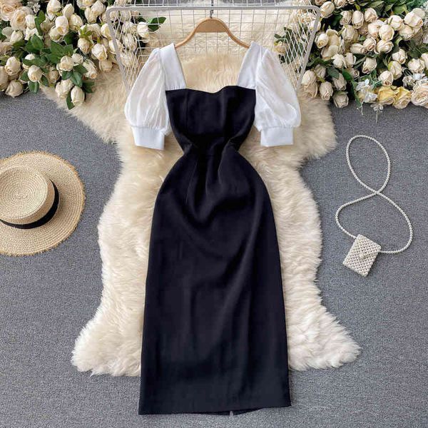 singreiny women elegant french dress retro square collar puff sleeve solid slim dress summer fashion streetwear split midi dress 210419, Black;gray
singreiny women elegant french dress retro square collar puff sleeve solid slim dress summer fashion streetwear split midi dress 210419, Black;gray