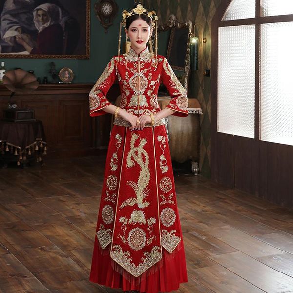 xiuhefu bride chinese dress female wedding clothing slim and elegant dragon phoenix gown ethnic, Red
xiuhefu bride chinese dress female wedding clothing slim and elegant dragon phoenix gown ethnic, Red