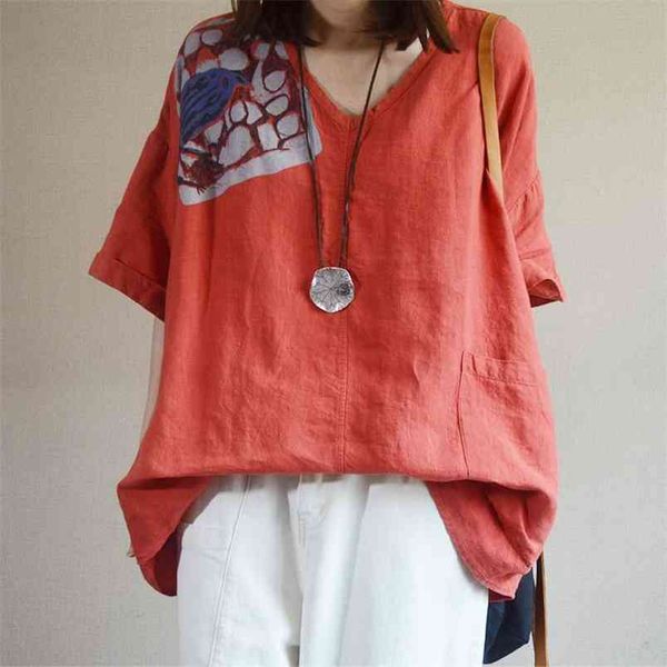 summer arts style women loose v-neck t-shirt cotton linen vintage print short sleeve tee shirt femme plus size s874 210512, White
summer arts style women loose v-neck t-shirt cotton linen vintage print short sleeve tee shirt femme plus size s874 210512, White
