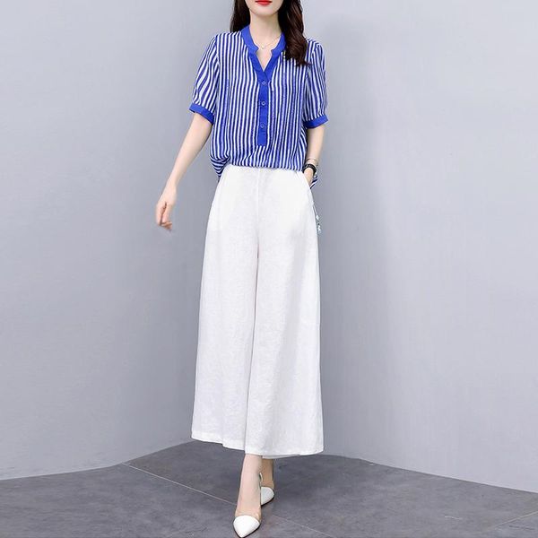 women loose two piece pant sets casual summer striped t-shirt fashion elastic waist wide leg oversized suit female women's pants, White
women loose two piece pant sets casual summer striped t-shirt fashion elastic waist wide leg oversized suit female women's pants, White