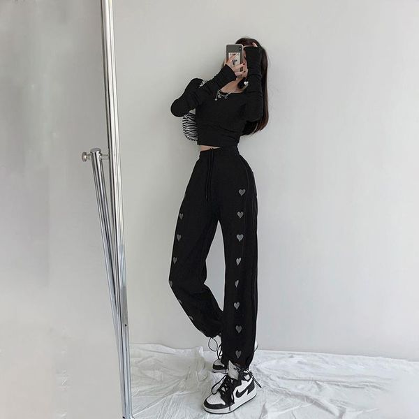 women's pants & capris fashion heart embroidery women sports high waist elastic band wide leg spring loose drawstring jogger, Black;white
women's pants & capris fashion heart embroidery women sports high waist elastic band wide leg spring loose drawstring jogger, Black;white
