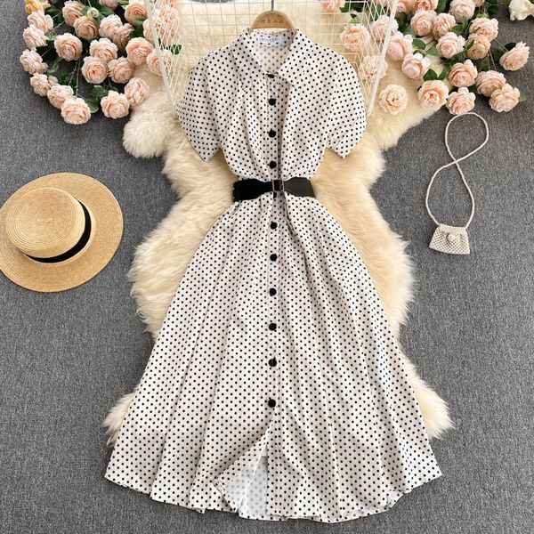 womens white polka dot midi dress vintage turn-down collar single breasted short sleeve high waist party vestidos with sashes, Black;gray
womens white polka dot midi dress vintage turn-down collar single breasted short sleeve high waist party vestidos with sashes, Black;gray