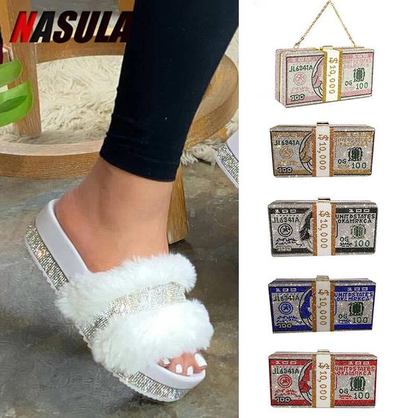 bling diamond platform fur slides ladies rhinestones dollar pattern bag set women's plush slippers fluffy sandals furry shoes, Black
bling diamond platform fur slides ladies rhinestones dollar pattern bag set women's plush slippers fluffy sandals furry shoes, Black