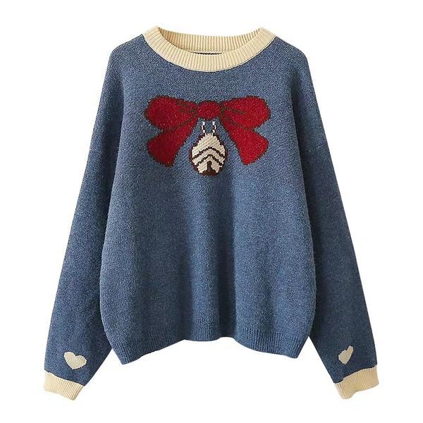 women sweater knitted pullovers long sleeve crew neck blue bow bells m0338 210514, White;black
women sweater knitted pullovers long sleeve crew neck blue bow bells m0338 210514, White;black
