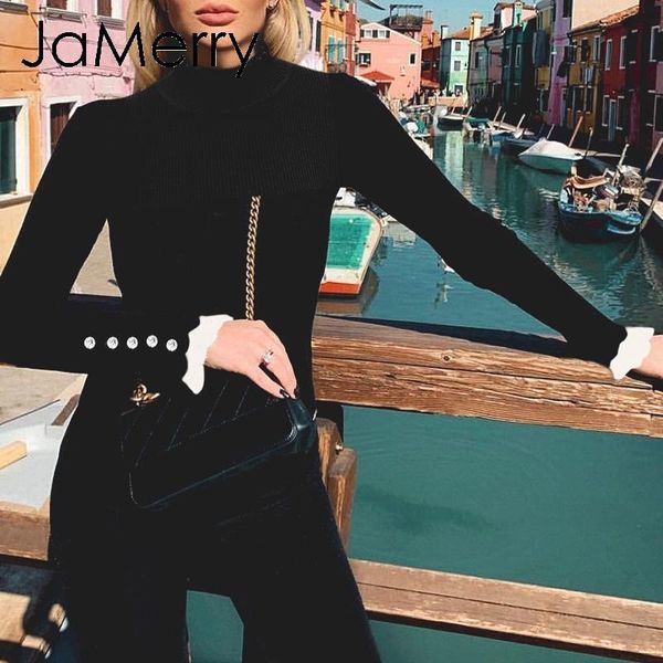 women's sweaters jamerry ruffled knitted women sweater striped flare sleeve button female pullover jumper slim fit ladies turtleneck, White;black
women's sweaters jamerry ruffled knitted women sweater striped flare sleeve button female pullover jumper slim fit ladies turtleneck, White;black