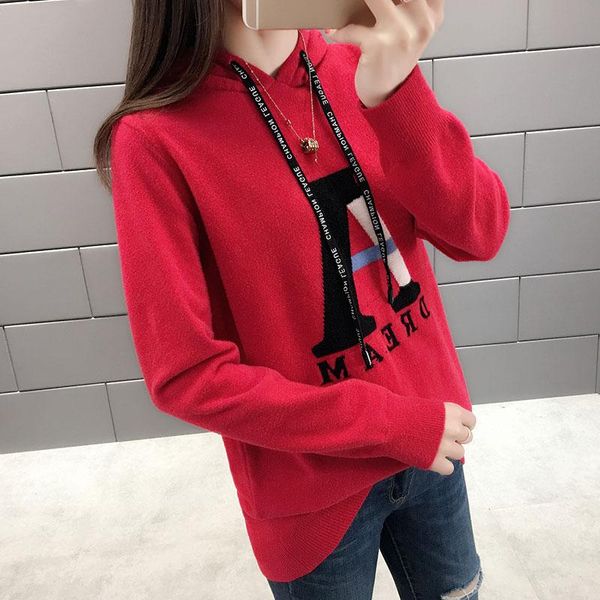 women's sweaters 2021 fashion autumn and winter hooded sweater letter female spring long sleeve knitwear students knitted yf169, White;black
women's sweaters 2021 fashion autumn and winter hooded sweater letter female spring long sleeve knitwear students knitted yf169, White;black
