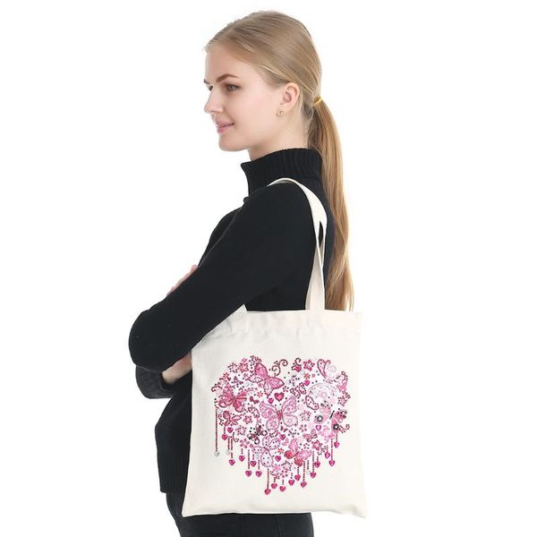 diamond painting diy reusable gift shopping bag with handles grocery fabric tote foldable strong eco friendly