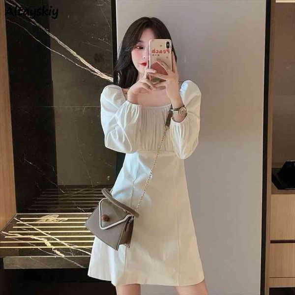 solid dresses women square collar ruched puff sleeve korean style casual elegant college vestido feminino slim female, Black;gray
solid dresses women square collar ruched puff sleeve korean style casual elegant college vestido feminino slim female, Black;gray