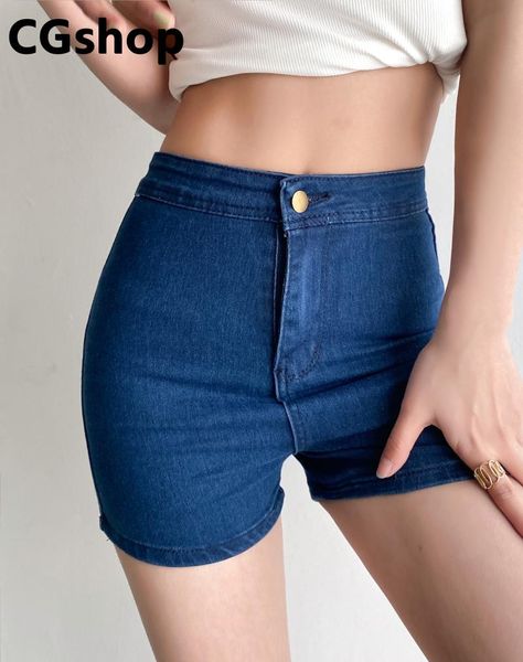 women's shorts cgshop summer jeans black elastic denim skinny woman high waist streetwear, White;black
women's shorts cgshop summer jeans black elastic denim skinny woman high waist streetwear, White;black