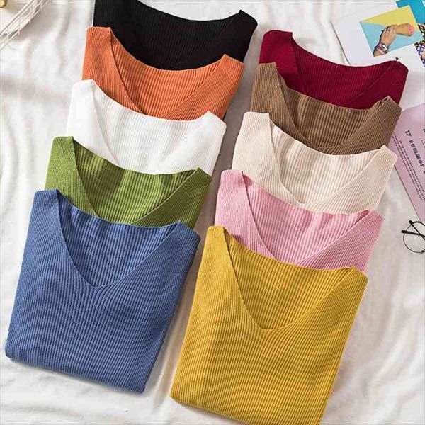women autumn winter v-neck sweater thin pullover jumper knitted long sleeve elastic short pull femme hiver, White;black
women autumn winter v-neck sweater thin pullover jumper knitted long sleeve elastic short pull femme hiver, White;black