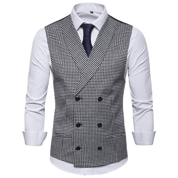 men's vests plaid double-breasted slim suit vest fashion business casual formal wedding party dress, Black;white
men's vests plaid double-breasted slim suit vest fashion business casual formal wedding party dress, Black;white