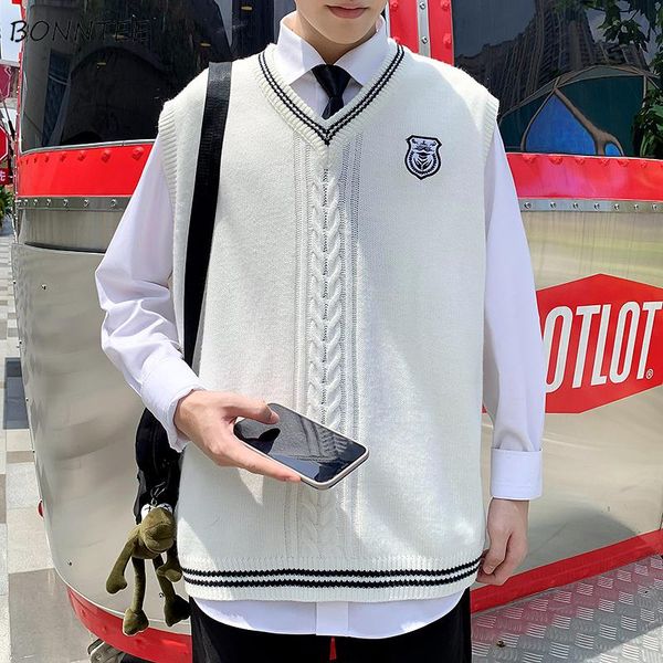 men's vests sleeveless sweater vest men v-neck patchwork loose preppy students classic embroidery spring knitted jumper korean fashion, Black;white
men's vests sleeveless sweater vest men v-neck patchwork loose preppy students classic embroidery spring knitted jumper korean fashion, Black;white