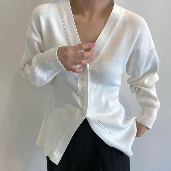 women's knits & tees cardigan sweater 2021 korean fashion elegant wild solid v-neck small breasted design slim waist long-sleeved knit, White
women's knits & tees cardigan sweater 2021 korean fashion elegant wild solid v-neck small breasted design slim waist long-sleeved knit, White