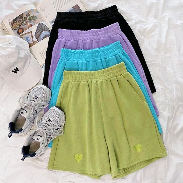 women's shorts love heart embroidered sweat women green white elastic high waist loose casual cotton pants, White;black
women's shorts love heart embroidered sweat women green white elastic high waist loose casual cotton pants, White;black