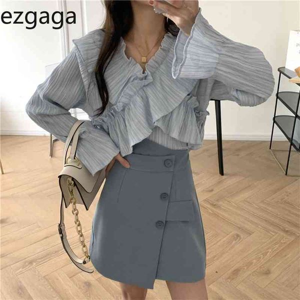 ezgaga elegant fashion criss-cross bluse shirts female korean chic ruffles spring long sleeve women blouse loose all-match 210430, White
ezgaga elegant fashion criss-cross bluse shirts female korean chic ruffles spring long sleeve women blouse loose all-match 210430, White