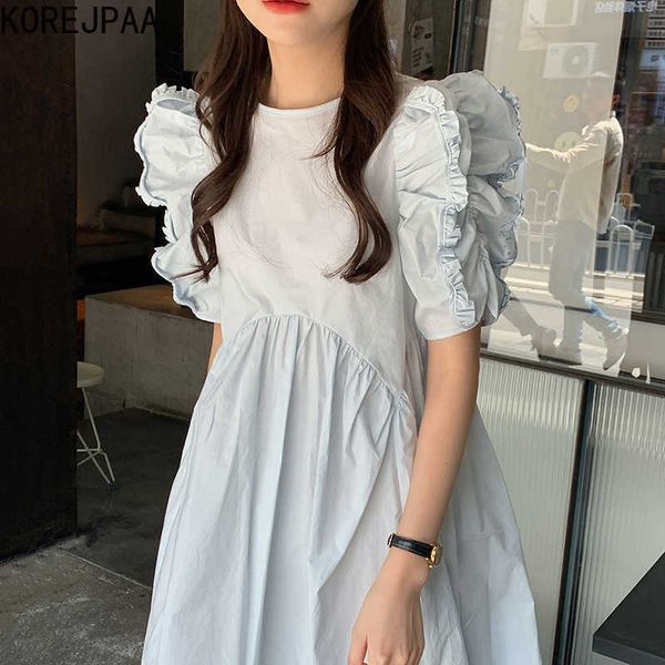 korejpaa women dress korea fashion chic summer elegant temperament blue o-neck wood ear bubble sleeve loose fold vestido 210526, Black;gray
korejpaa women dress korea fashion chic summer elegant temperament blue o-neck wood ear bubble sleeve loose fold vestido 210526, Black;gray