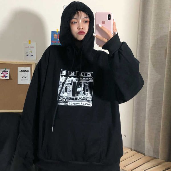 print pattern sweatshirt hoodie korean fashion pullover clothes casual loose autumn 210601, Black
print pattern sweatshirt hoodie korean fashion pullover clothes casual loose autumn 210601, Black