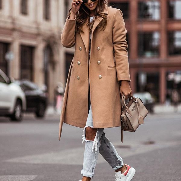 women's wool & blends autumn winter long sleeve pocket outerwear double breasted button coat women elegant turn-down collar belted car, Black
women's wool & blends autumn winter long sleeve pocket outerwear double breasted button coat women elegant turn-down collar belted car, Black