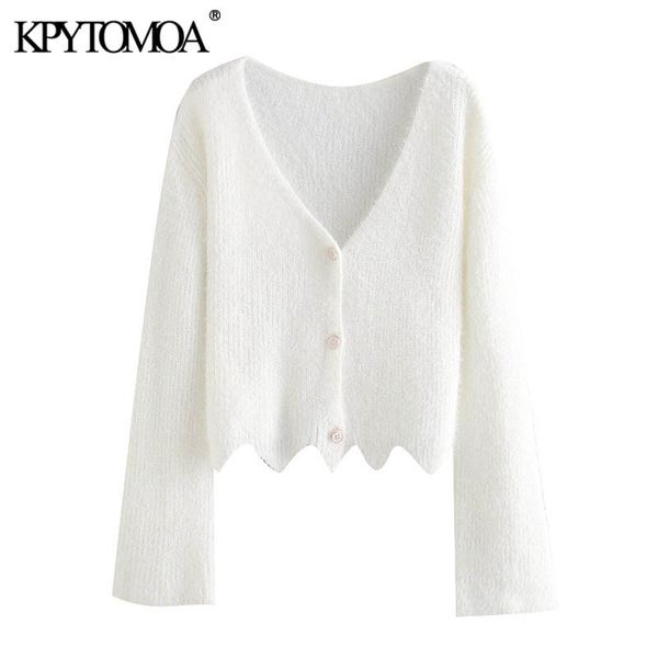women fashion button-up loose cropped irregular cardigan sweater vintage long sleeve female outerwear chic 210416, White;black
women fashion button-up loose cropped irregular cardigan sweater vintage long sleeve female outerwear chic 210416, White;black