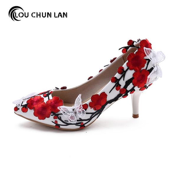 dress shoes louchunlan woman white three-dimensional butterfly red flower pumps pointed toe wedges heel wedding party high heels, Black
dress shoes louchunlan woman white three-dimensional butterfly red flower pumps pointed toe wedges heel wedding party high heels, Black
