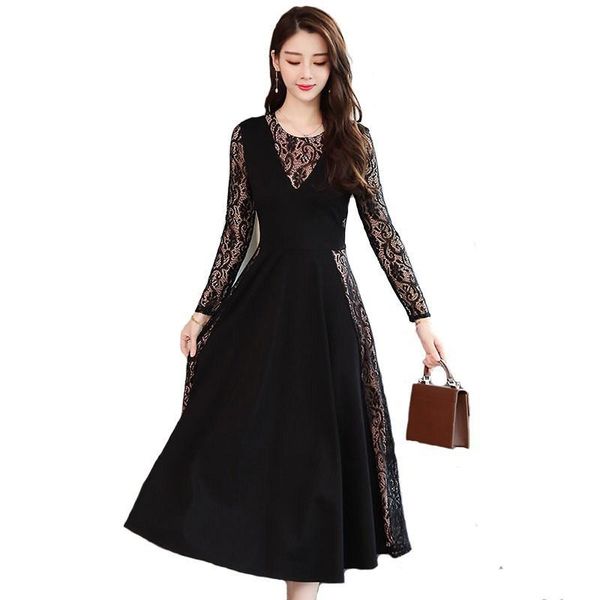 casual dresses spring and autumn lace stitching fashion cutout slim fit temperament round neck high waist black women's big swing, Black;gray
casual dresses spring and autumn lace stitching fashion cutout slim fit temperament round neck high waist black women's big swing, Black;gray