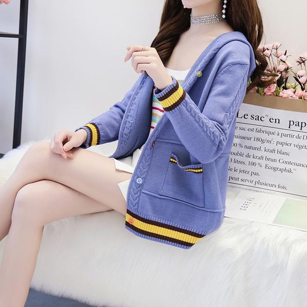 women's knits & tees casual hooded sweaters coat for women korean fashion hit color stripe loose single-breasted ladies knitted cardiga, White
women's knits & tees casual hooded sweaters coat for women korean fashion hit color stripe loose single-breasted ladies knitted cardiga, White